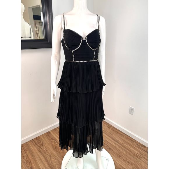 Self-Portrait Bustier Tiered Chiffon Midi-Dress size 8 - Picture 6 of 12